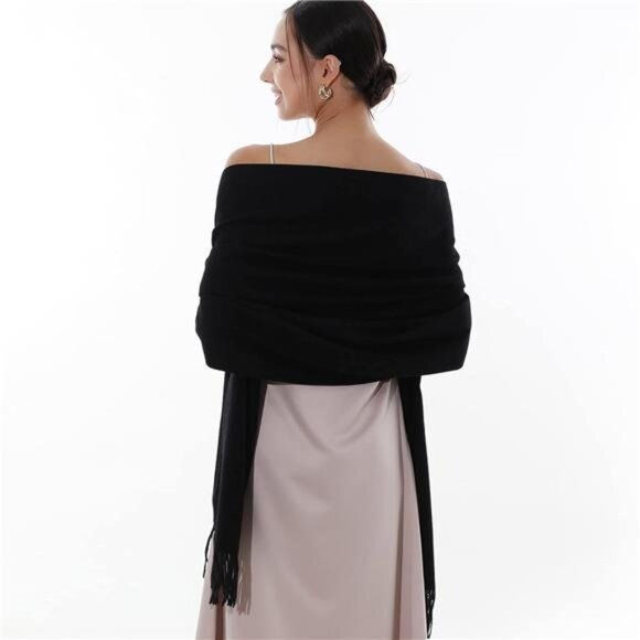 Winter Scarfs for Women Pashmina Shawls Black - Picture 2 of 7